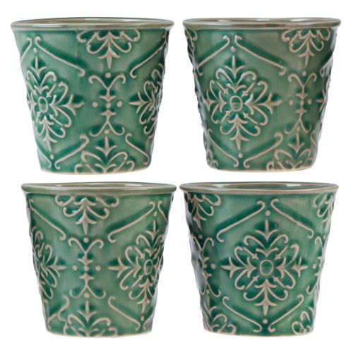 Produkt Doniczka ceramiczna crackle glazura zielona Ø7cm W8cm 4 szt