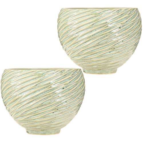 Produkt Doniczka dekoracyjna miska ceramiczna w kolorze zielonym Ø15cm H11cm 2szt