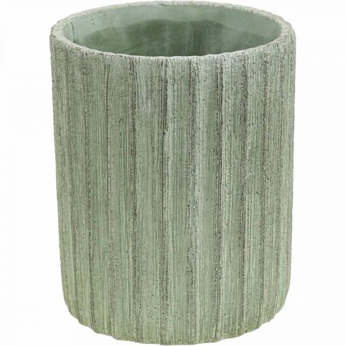 Produkt Sadzarka ceramiczna zielona retro w paski Ø13,5 cm wys. 17 cm