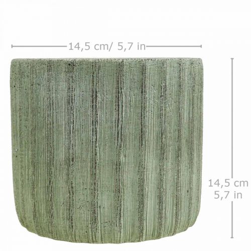 Floristik24 Doniczka ceramiczna zielona retro w paski Ø16,5 cm W14,5 cm