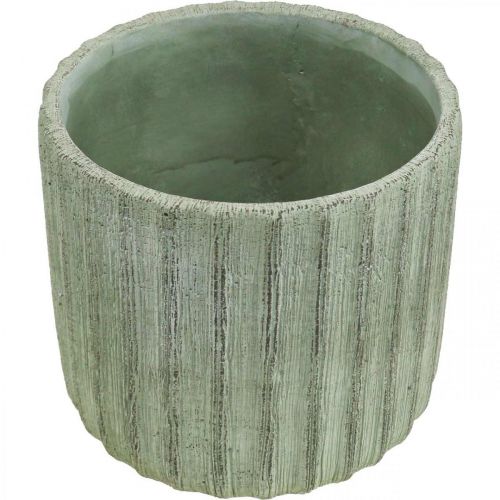 Produkt Doniczka ceramiczna zielona retro w paski Ø16,5 cm W14,5 cm