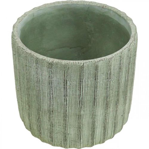 Floristik24 Doniczka ceramiczna zielona retro w paski Ø16,5 cm W14,5 cm