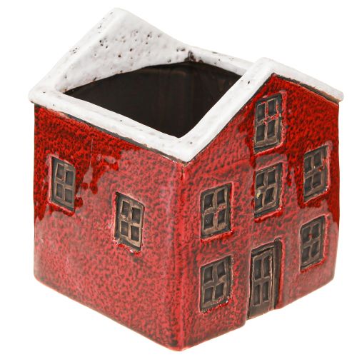 Doniczka ceramiczna domek adwentowy czerwono-biały 10×10×12cm