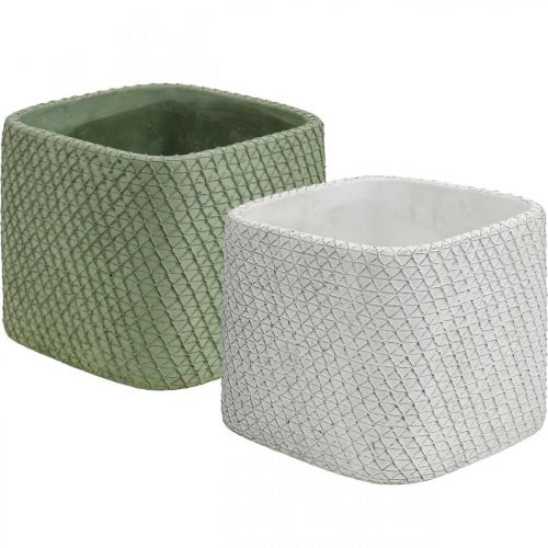 Produkt Sadzarka ceramiczna biała zielona siatka reliefowa 17x17cm H15cm 2szt