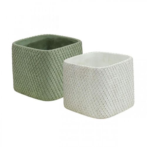 Floristik24 Sadzarka ceramiczna biała zielona siatka reliefowa 12,5x12,5cm H9cm 2szt