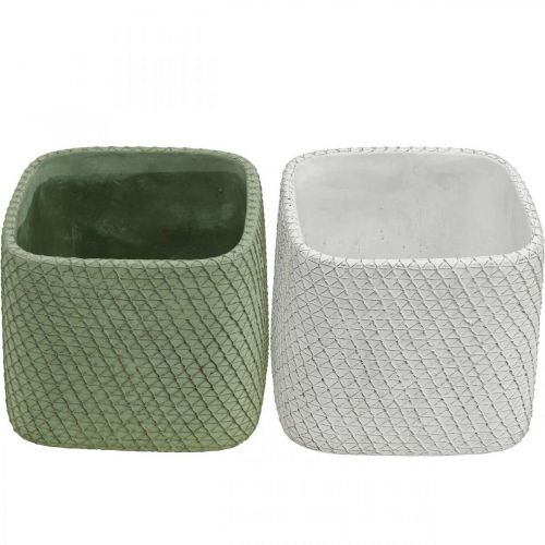 Produkt Sadzarka ceramiczna biała zielona siatka reliefowa 12,5x12,5cm H9cm 2szt