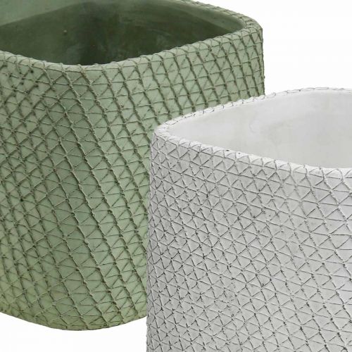 Produkt Sadzarka ceramiczna biała zielona siatka reliefowa 13,5x13,5cm H13cm 2szt