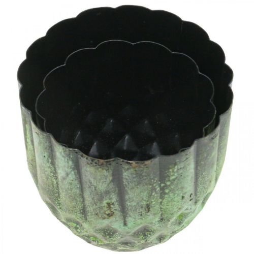 Produkt Sadzarka metalowa vintage doniczka zielona Ø14/12cm zestaw 2 sztuk