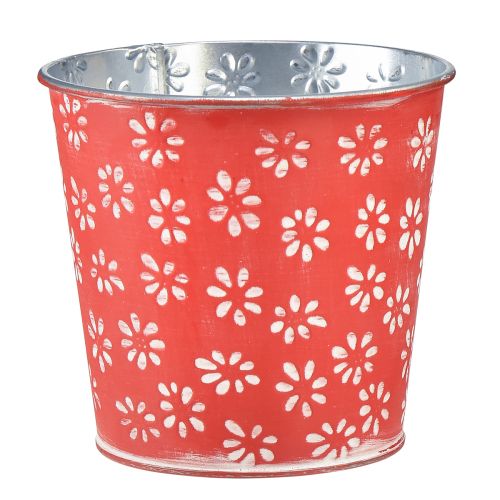 Produkt Doniczka czerwona biała mini doniczka kwiatowa metalowa Ø10,5 cm W10,5 cm