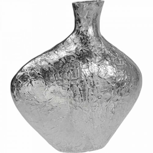 Wazon dekoracyjny metalowy młotkowany wazon na kwiaty srebrny 24x8x27cm