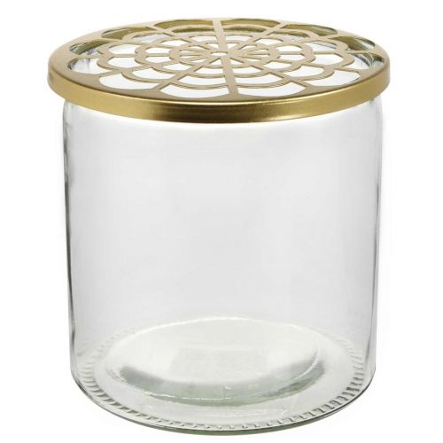 Produkt Wazon z metalową pokrywką, wtyczka, szklany wazon z wtyczką, dekoracja stołu W15cm Ø15cm