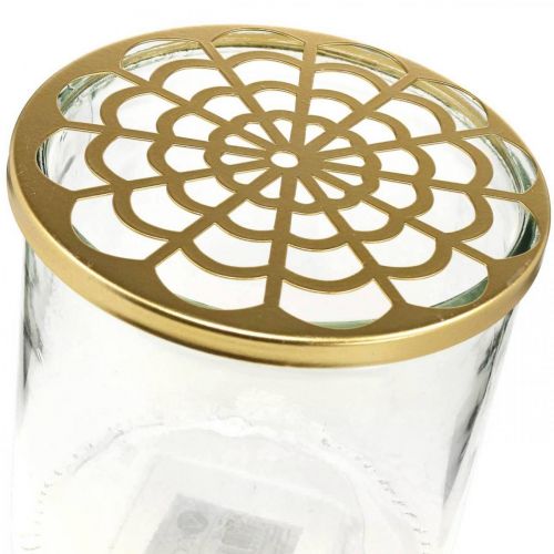 Floristik24 Wazon z metalową pokrywką, wtyczka, szklany wazon z wtyczką, dekoracja stołu W15cm Ø15cm