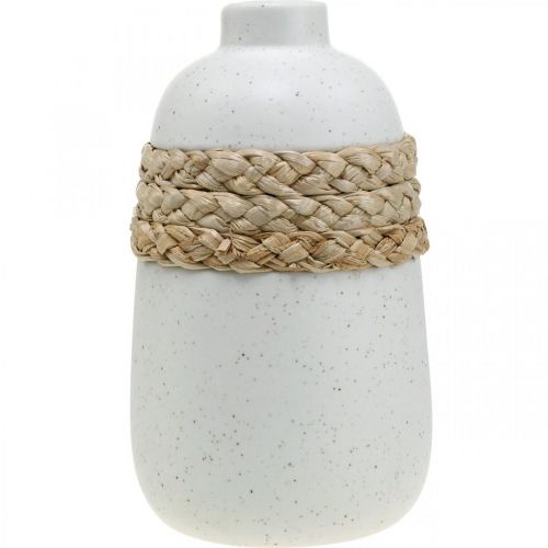 Produkt Wazon na kwiaty biała ceramiczna i trawa morska wazon letnia dekoracja wys. 17,5 cm