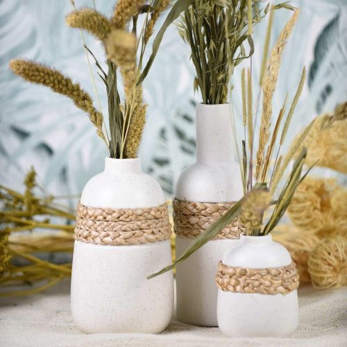 Produkt Wazon na kwiaty biała ceramiczna i trawa morska wazon letnia dekoracja wys. 17,5 cm