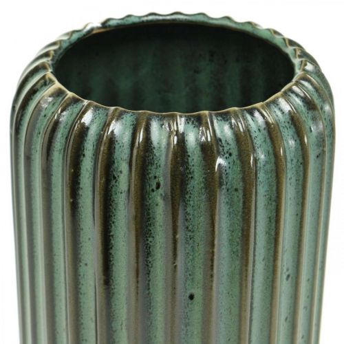 Produkt Wazon Ceramiczny, Dekoracja Stołu, Wazon Dekoracyjny Ryflowany Zielony, Brązowy Ø10,5cm H21,5cm