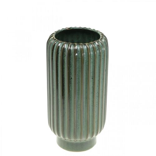 Produkt Wazon Ceramiczny, Dekoracja Stołu, Wazon Dekoracyjny Ryflowany Zielony, Brązowy Ø10,5cm H21,5cm