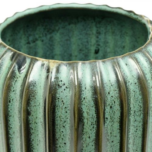 Floristik24 Wazon Deco, kompozycja kwiatowa, dekoracja stołu, wazon ceramiczny ryflowany zielony, brązowy Ø15cm H30,5cm