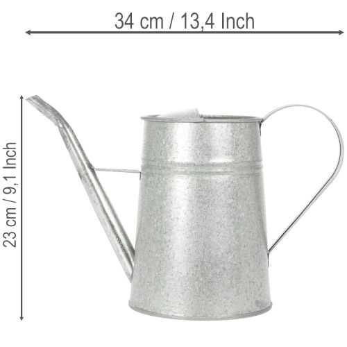 Ocynkowana dekoracyjna konewka, metalowa, szara, w stylu vintage, 1,7 l, wys. 23 cm, do stylowych dekoracji kwiatowych i doniczek | Floristik24.pl