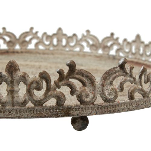 Floristik24 Okrągła taca dekoracyjna w stylu vintage z szarymi nóżkami Ø30/35cm, zestaw 2 sztuk
