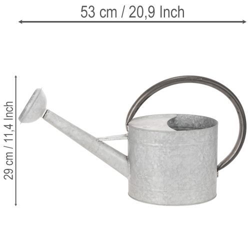 Konewka metalowa w stylu vintage, srebrno-szara, stylowa dekoracja ogrodowa, wazon na kwiaty, dł. 53 cm, wys. 29 cm | Floristik24.pl
