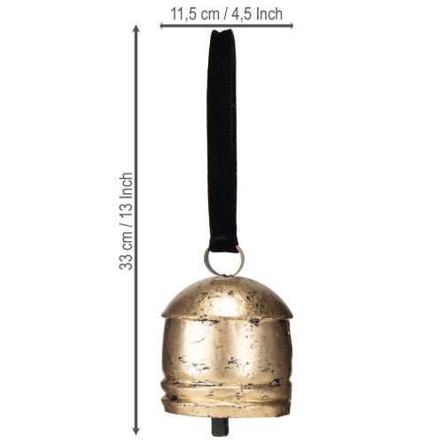 Floristik24 Dzwonek vintage złoty z czarną aksamitną wstążką wys. 15cm
