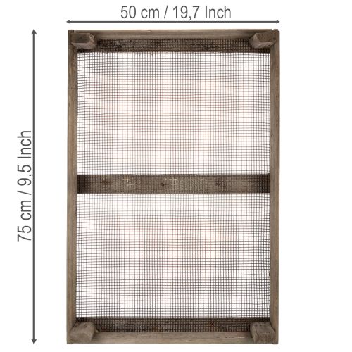 Produkt Drewniana skrzynka w stylu rustykalnym z siatką drucianą, sitko do cebuli, dekoracyjna, 75×50×14 cm