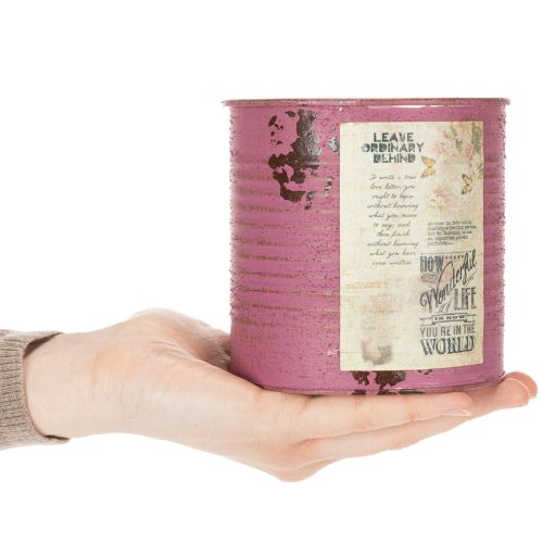 Produkt Stara doniczka dekoracyjna z metalu w kolorze fioletowym, letnia dekoracja, Ø11cm, wys. 10,5cm