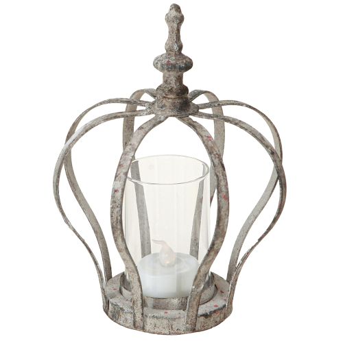 Floristik24 Vintage Lampion Korona Metalowa ze Szkłem Szary Ø14cm H18.5cm