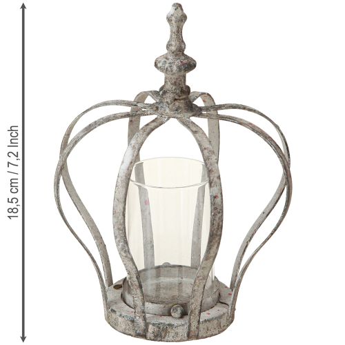 Floristik24 Vintage Lampion Korona Metalowa ze Szkłem Szary Ø14cm H18.5cm