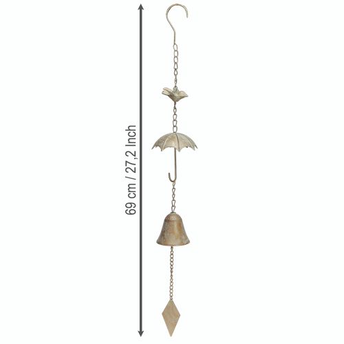 Produkt Stary dzwonek wietrzny metalowy z parasolem i dzwonkiem 70cm