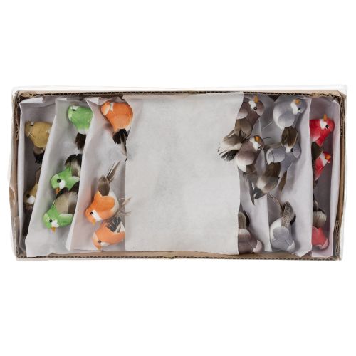 Produkt Ptaki ozdobne, sztuczna dekoracja domu, okazja wiosenna, z kolorowym upierzeniem z prawdziwych piór, 5 cm, 18 sztuk