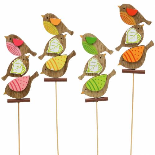 Dekoracja wiosenna ptaszki z patykiem drewno sortowane wys. 10,5 cm 12szt