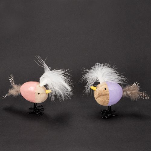 Produkt Dekoracyjny drewniany ptak z piórami i kolorowym korpusem do dekoracji stołu, 10cm, 6 sztuk