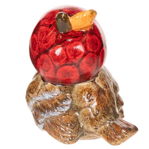 Dekoracyjna figurka ptaka z czerwoną czapeczką w kształcie jabłka, dekoracja jesienna, 13 cm | Floristik24.pl