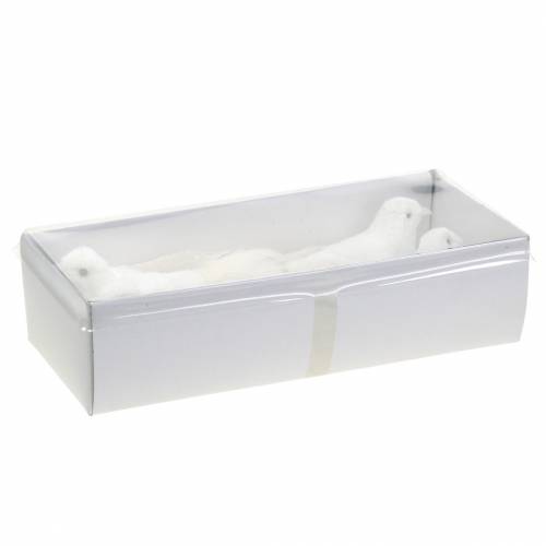 Floristik24 Gołębica flokowana z piórami i klipsem biała 13,5cm 4szt