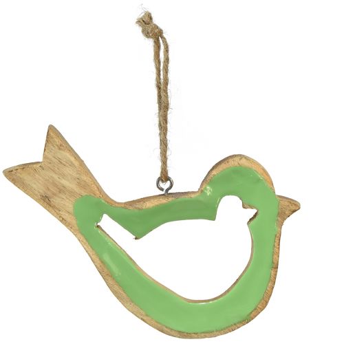 Dekoracja ptaka drewniany wieszak dekoracyjny zielony naturalny 15,5x1,5x16cm