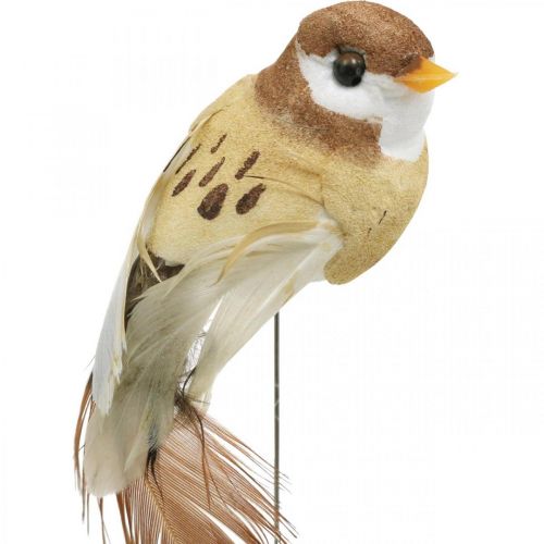 Produkt Wiosenna dekoracja, mini ptaszki, ozdobne ptaszki na drucie brązowy, beżowy wys.2,5cm 24szt