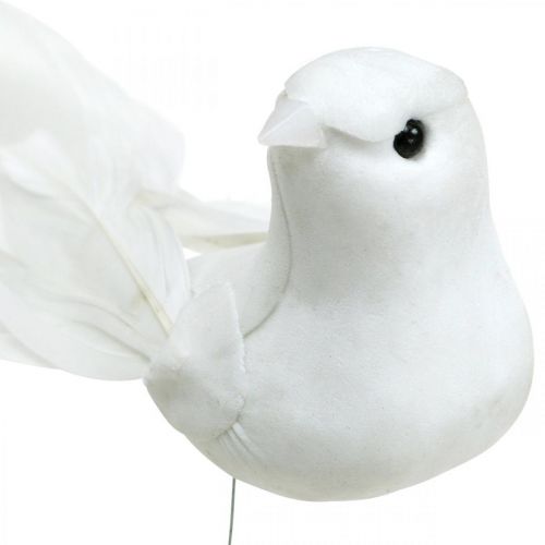 Białe gołębie, ślubne, ozdobne gołąbki, ptaszki na drucie W6cm 6szt
