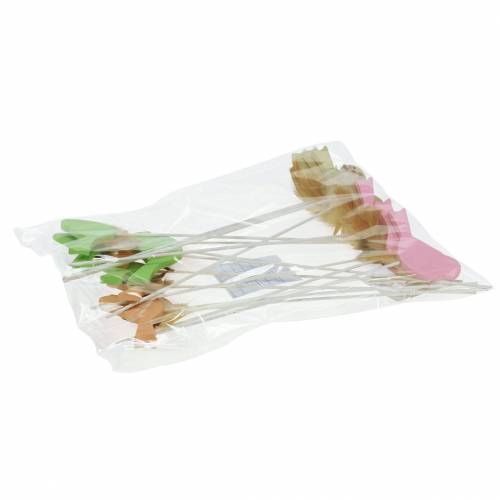 Floristik24 Ozdobna zatyczka ptasia drewno zielona, różowa, żółta, pomarańczowa różne 7cm x 4cm wys. 24cm 16 szt.