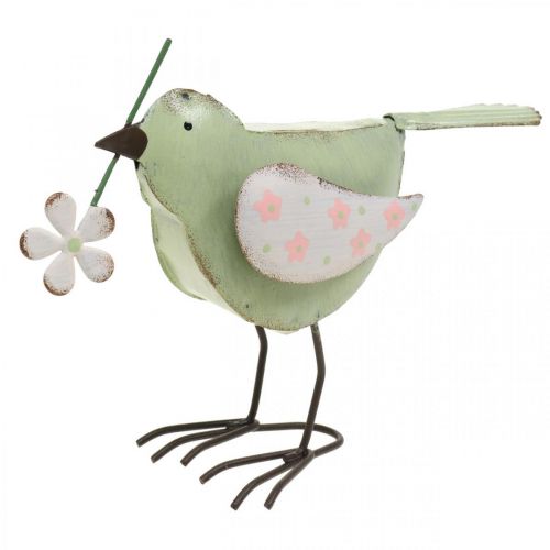 Floristik24 Figura dekoracyjna ptak z kwiatową wiosenną dekoracją vintage metal 19,5cm