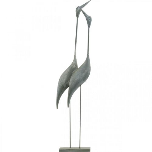 Floristik24 Para ptaków, dekoracja metalowa, ptactwo wodne Srebrny, sprany biały W74cm