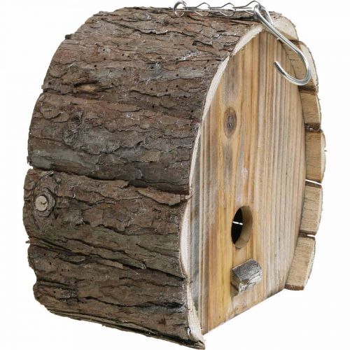 Produkt Dekoracyjna budka lęgowa domek dla ptaków drewniany wystrój ogrodu naturalna biel myta wys. 22 cm szer. 21 cm