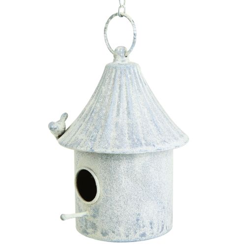 Floristik24 Domek dla ptaków do zawieszenia metalowy w kolorze biało-niebieskim Ø15cm H21cm