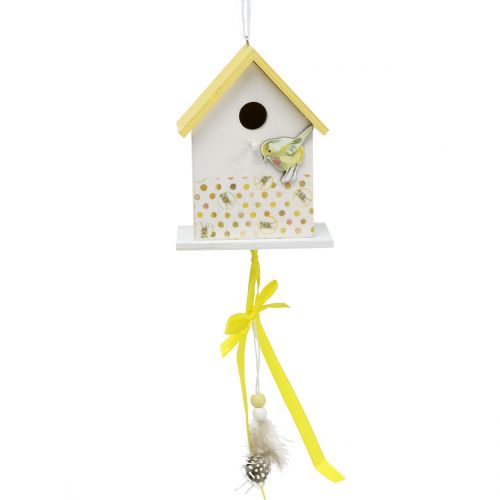Floristik24 Dekoracyjny domek dla ptaków do zawieszenia żółto-biały 12cm