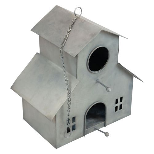 Domek dla ptaków do zawieszenia metalowy szary 2-piętrowy 24x15x26cm