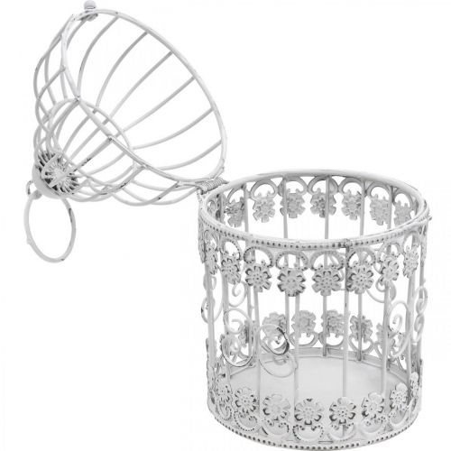 Floristik24 Deco Woliera Shabby Biała Klatka dla Ptaków Metalowa Dekoracja Ø10cm W17cm
