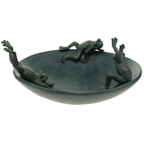 Floristik24 Kąpiel dla ptaków z żabami, metalowa wanienka dla ptaków, zielony, antracytowy wygląd, Ø28,5 cm W13,5 cm