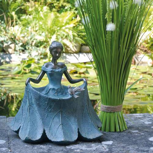 Floristik24 Ptasia figurka ogrodowa do kąpieli dziewczyna w kwiecistej sukience wys. 33,5 cm