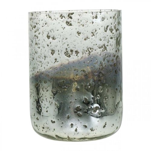 Floristik24 Szklana świeca dwukolorowa szklana latarnia wazonowa przezroczysta, srebrna W14cm Ø10cm