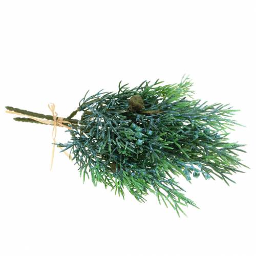 Produkt Dekoracyjna gałązka jałowca z szyszkami zielona, niebieska myta 25cm 2 szt